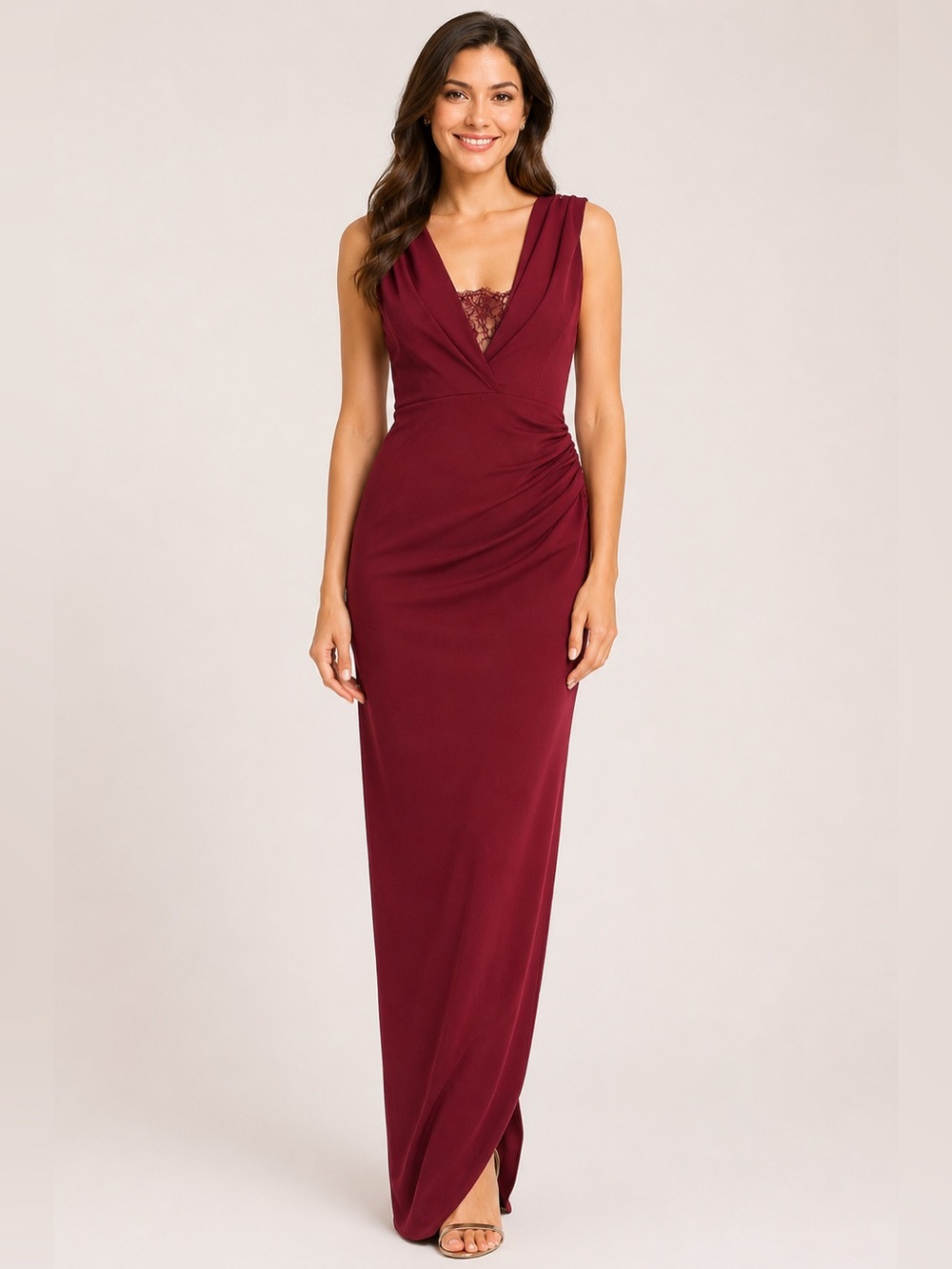 WINE SLEEVELESS FULL-LENGTH BODY NECKLINE